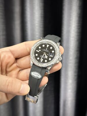 Alternative view of Rolex Yacht-Master 904L Steel Black Dial With Diamonds 40mm Oysterflex Super Clone
