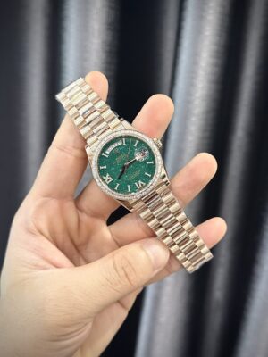 Rolex Day-Date 128235 RG Plated Green Dial With Diamonds 36mm Super Clone