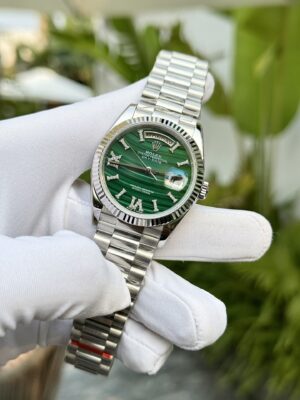 Alternative view of Rolex Day-Date 904L Steel Green Roman Dial CZ Diamonds 40mm Super Clone