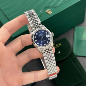 Alternative view of Rolex Datejust 316L Steel Blue Dial CZ Diamonds 31mm Jub AAA Replica