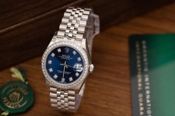 Alternative view of Rolex Datejust 316L Steel Blue Dial CZ Diamonds 31mm Jub EWF Replica