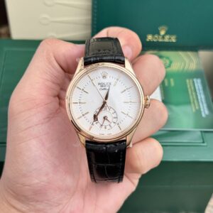 Alternative view of Rolex Cellini 50525 RG Plated White Dial 39mm Leather AAA Replica
