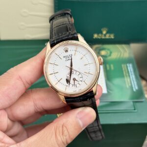 Rolex Cellini 50525 RG Plated White Dial 39mm Leather AAA Replica