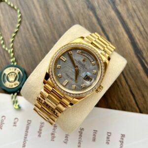 Alternative view of Rolex Day-Date YG Plated Meteorite Dial CZ Diamonds 36mm Super Clone