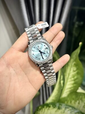Rolex Day-Date 904L Steel Ice Blue Arabic Dial CZ Diamonds 40mm Super Clone