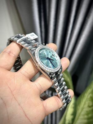Alternative view of Rolex Day-Date 904L Steel Ice Blue Arabic Dial CZ Diamonds 40mm Super Clone