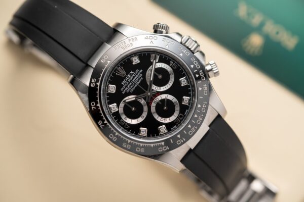 Alternative view of Rolex Daytona 116519LN 904L Steel Black Dial CZ Diamonds 40mm Oysterflex Super Clone