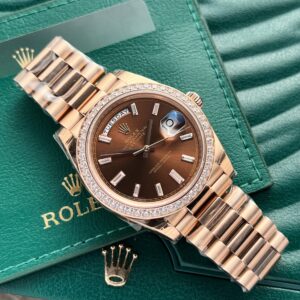 Rolex Day-Date 228235 RG Plated Chocolate Dial CZ Diamonds 40mm EWF Replica
