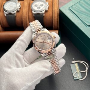 Alternative view of Rolex Datejust 126331 SS/RG Plated Pink Dial CZ Diamonds 41mm Jub Super Clone