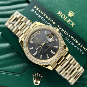Alternative view of Rolex Day-Date YG Plated Dark MOP Dial CZ Diamonds 40mm AAA Replica
