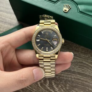 Rolex Day-Date YG Plated Dark MOP Dial CZ Diamonds 40mm AAA Replica
