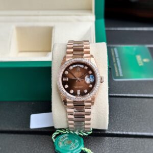 Rolex Day-Date RG Plated Chocolate Dial CZ Diamonds 36mm Replica