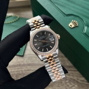 Alternative view of Rolex Datejust SS/RG Plated Black Dial CZ Diamonds 31mm Jub AAA Replica