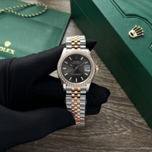 Rolex Datejust SS/RG Plated Black Dial CZ Diamonds 31mm Jub AAA Replica