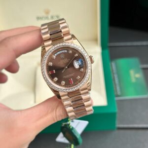 Rolex Day-Date RG Plated Chocolate Dial CZ Diamonds 36mm EWF Replica