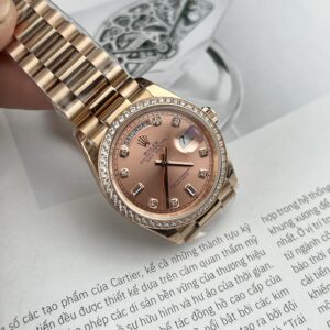 Alternative view of Rolex Day-Date RG Plated Pink Dial CZ Diamonds 36mm EWF Replica