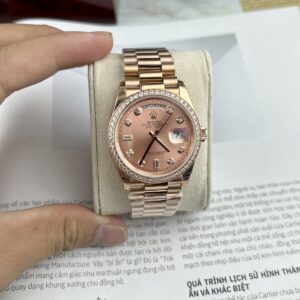 Rolex Day-Date RG Plated Pink Dial CZ Diamonds 36mm EWF Replica
