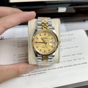 Alternative view of Rolex Datejust SS/YG Plated Champagne Dial CZ Diamonds 41mm Jub Replica