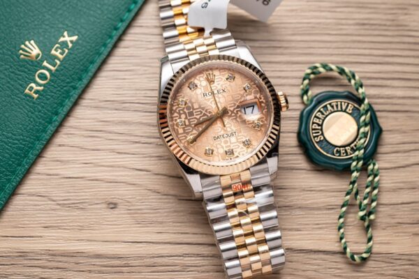 Rolex Datejust SS/RG Plated Fluted Gold Dial CZ Diamonds 36mm Jub Super Clone