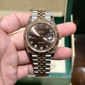 Rolex Datejust SS/RG Plated Chocolate Dial CZ Diamonds 41mm Jub EWF Replica