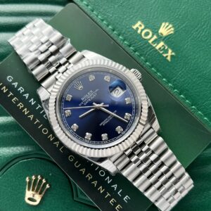 Alternative view of Rolex Datejust 316L Steel Blue Dial CZ Diamonds 41mm Jub EWF Replica