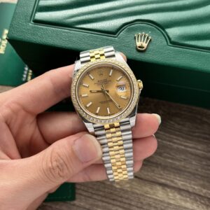 Rolex Datejust SS/YG Plated Champagne Dial CZ Diamonds 41mm Jub EWF Replica