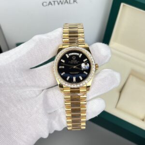 Rolex Day-Date 228348RBR YG Plated Black Dial CZ Diamonds 40mm Super Clone