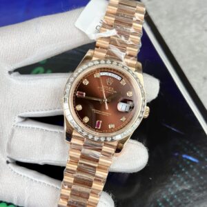 Rolex Day-Date RG Plated Chocolate Dial With Red Diamonds 40mm Super Clone