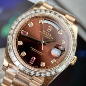 Alternative view of Rolex Day-Date RG Plated Chocolate Dial With Red Diamonds 40mm Super Clone