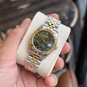 Alternative view of Rolex Datejust SS/YG Plated Green Dial CZ Diamonds 31mm Jub AAA Replica