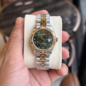 Rolex Datejust SS/YG Plated Green Dial CZ Diamonds 31mm Jub AAA Replica