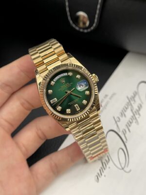 Alternative view of Rolex Day-Date YG Plated Green Dial CZ Diamonds 36mm EWF Replica