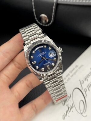 Alternative view of Rolex Day-Date 316L Steel Blue Dial CZ Diamonds 36mm EWF Replica