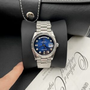 Rolex Day-Date 316L Steel Blue Dial CZ Diamonds 36mm EWF Replica
