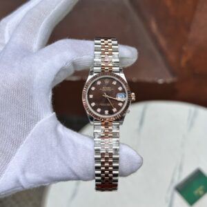 Alternative view of Rolex Datejust SS/RG Plated Chocolate Dial CZ Diamonds 31mm Jub Replica