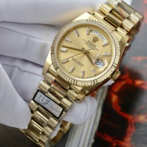 Alternative view of Rolex Day-Date 128238 YG Plated Champagne Dial Baguette Diamonds 36mm Super Clone
