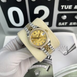 Alternative view of Rolex Datejust SS/YG Plated Champagne Dial CZ Diamonds 31mm Jub EWF Replica
