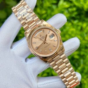 Alternative view of Rolex Day-Date 228235 RG Plated Pink Dial CZ Diamonds 40mm Super Clone