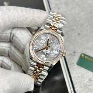 Alternative view of Rolex Datejust SS/RG Plated Flower Silver Dial CZ Diamonds 31mm Jub AAA Replica