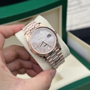 Alternative view of Rolex Day-Date RG Plated Diamond Dial CZ Diamonds 40mm Super Clone