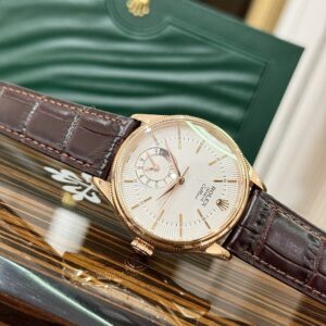 Alternative view of Rolex Cellini 50525 RG Plated White Dial 39mm Brown Leather AAA Replica