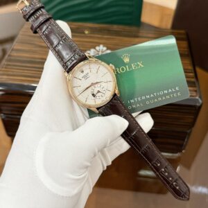 Rolex Cellini 50525 RG Plated White Dial 39mm Brown Leather AAA Replica