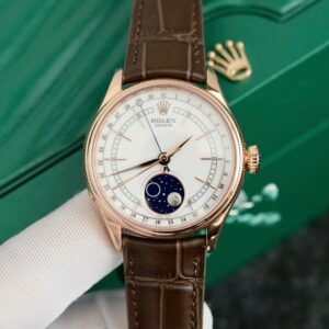 Rolex Cellini 50535-2 RG Plated White Dial 39mm Leather AAA Replica