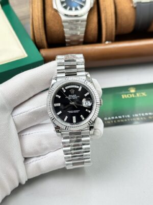 Rolex Day-Date 228236 904L Steel Black Dial CZ Diamonds 40mm Super Clone