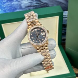 Rolex Day-Date RG Plated Dark MOP Dial CZ Diamonds 40mm BPF Replica