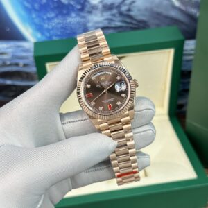 Alternative view of Rolex Day-Date RG Plated Chocolate Dial CZ Diamonds 40mm EWF Replica