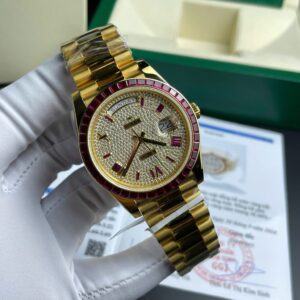 Alternative view of Rolex Day-Date YG Plated Gem-set Bezel Diamond Dial 40mm Super Clone