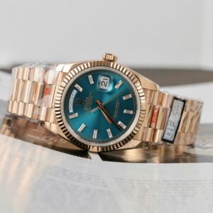 Alternative view of Rolex Day-Date 128235 RG Plated Blue Dial CZ Diamonds 36mm Super Clone