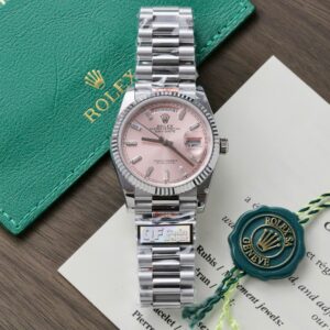 Rolex Day-Date 128236 904L Steel Pink Dial CZ Diamonds 36mm Super Clone