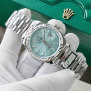 Alternative view of Rolex Day-Date 128236 904L Steel Ice Blue Dial CZ Diamonds 36mm Super Clone